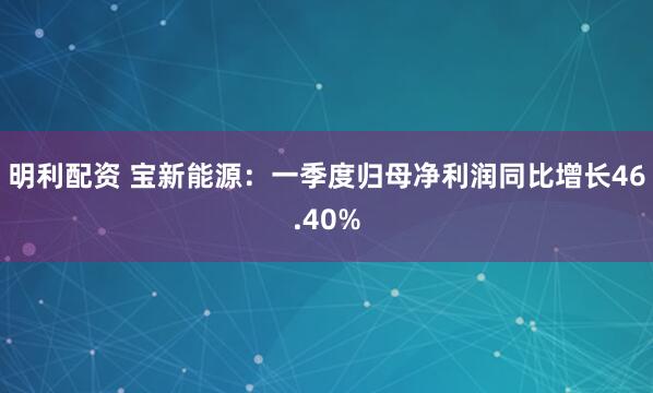 明利配资 宝新能源：一季度归母净利润同比增长46.40%