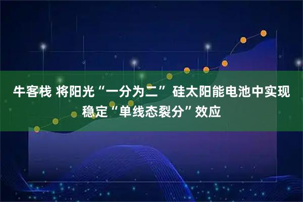 牛客栈 将阳光“一分为二” 硅太阳能电池中实现稳定“单线态裂分”效应